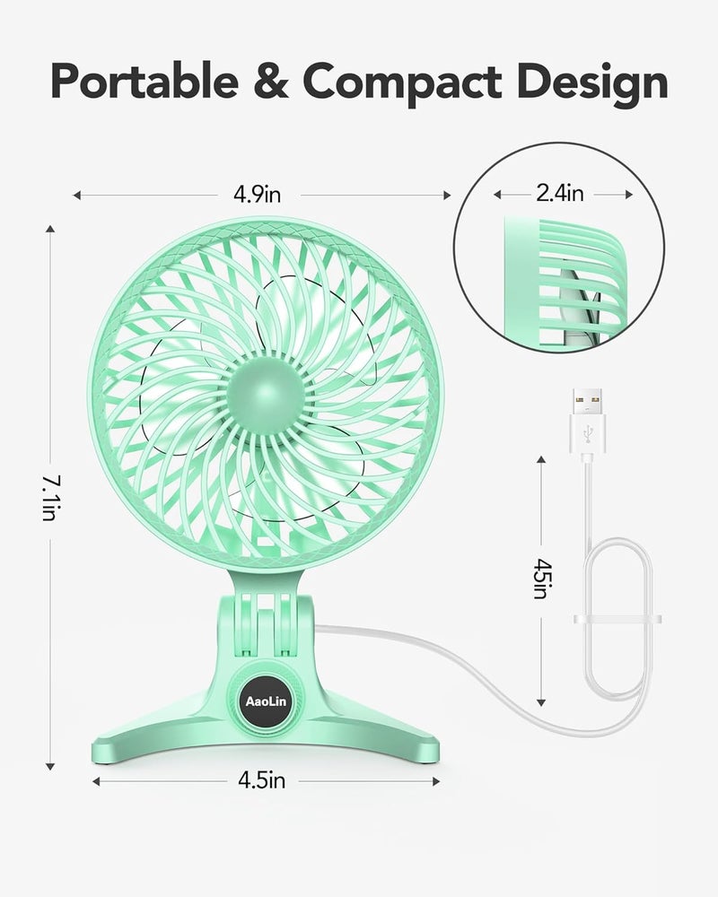 AaoLin USB Desk Fan, Small Fans with CVT Variable Speeds, Strong Cooling Airflow, Quiet Portable, Desktop Mini Personal Table Fan for Room, Home, Office, Bedroom, Green - Image 5
